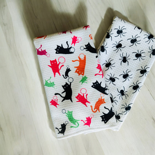 Pilates Cat towel set. Fun Pilates Halloween towel set
