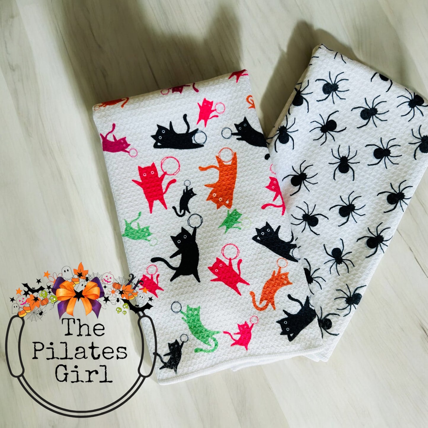 Pilates Cat towel set. Fun Pilates Halloween towel set