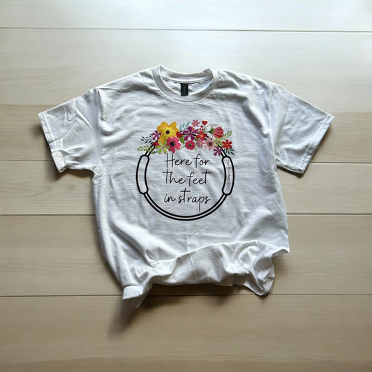 ‘Here for the Feet in Straps’ Floral t-shirt