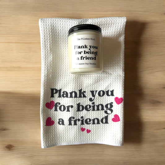 Plank you for being a friend gift set, Pilates towel set , fun pilates gifts