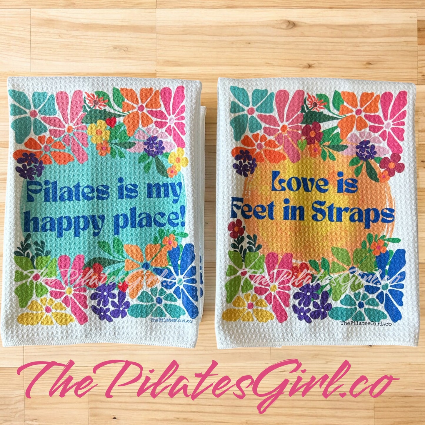 Pilates is my happy place, Love is feet in straps towel set.