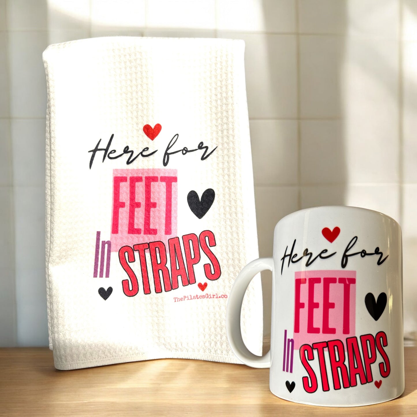 Here for Feet in Straps Mug & Towel set - Pilates Reformer Towel | ThePilatesGirl
