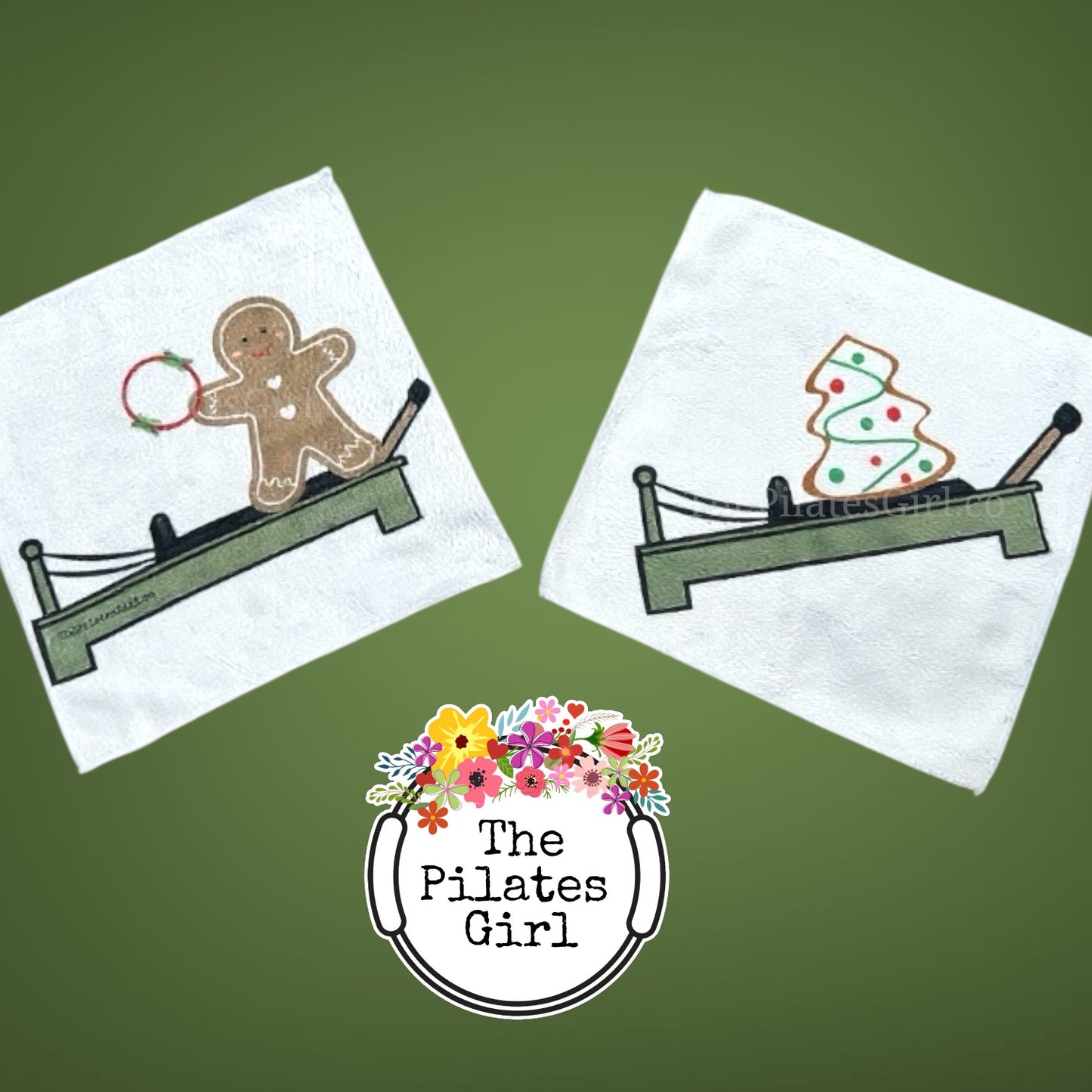 Holiday Gingerbread man Holiday tree Holiday reformer towel set, Pilates reformer holiday towel set