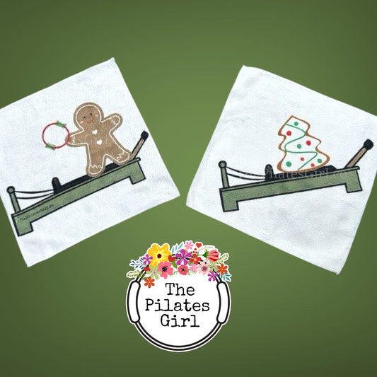 Holiday Gingerbread man Holiday tree Holiday reformer towel set, Pilates reformer holiday towel set