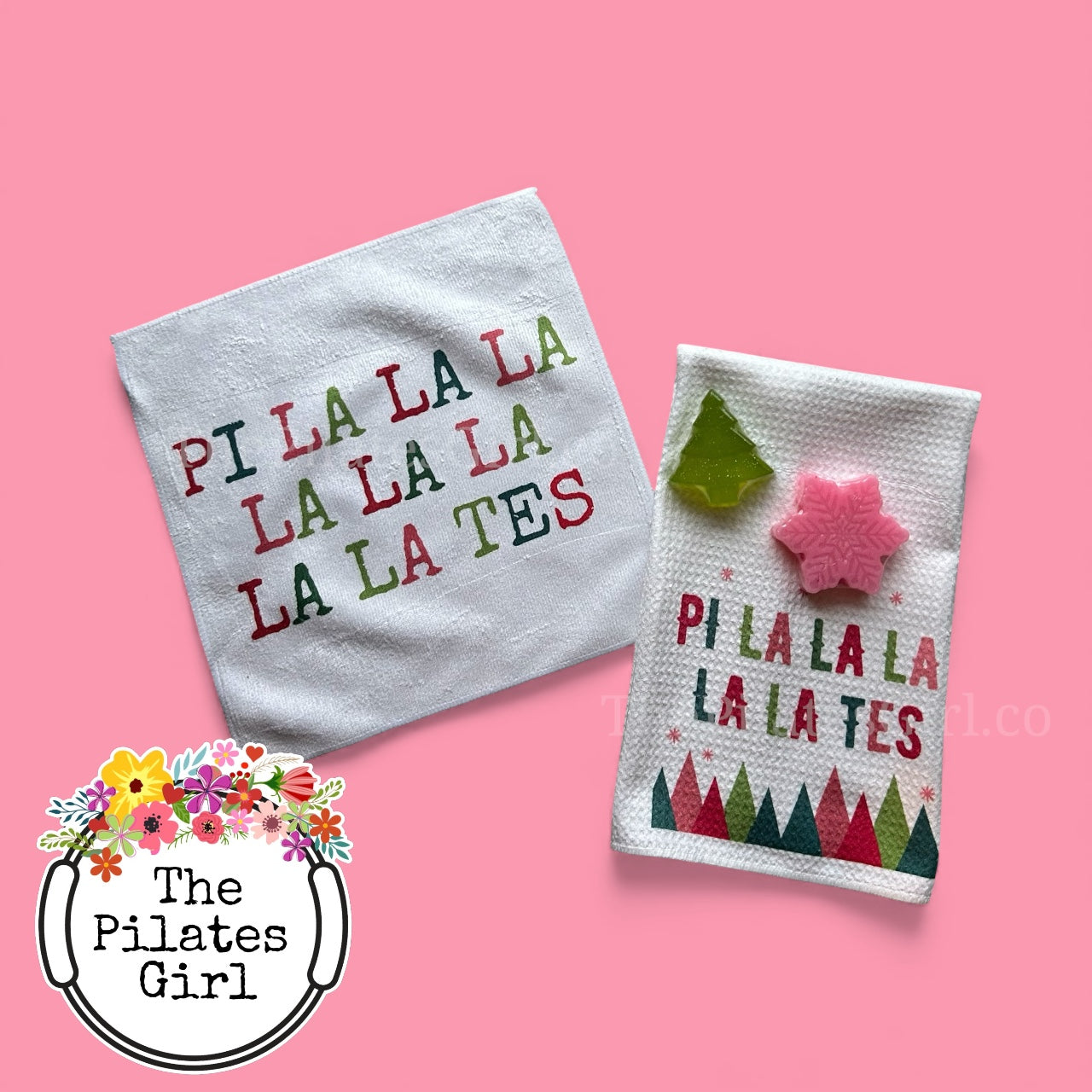 Pi la la la holiday towel and soap set, Holiday Pilates gift set