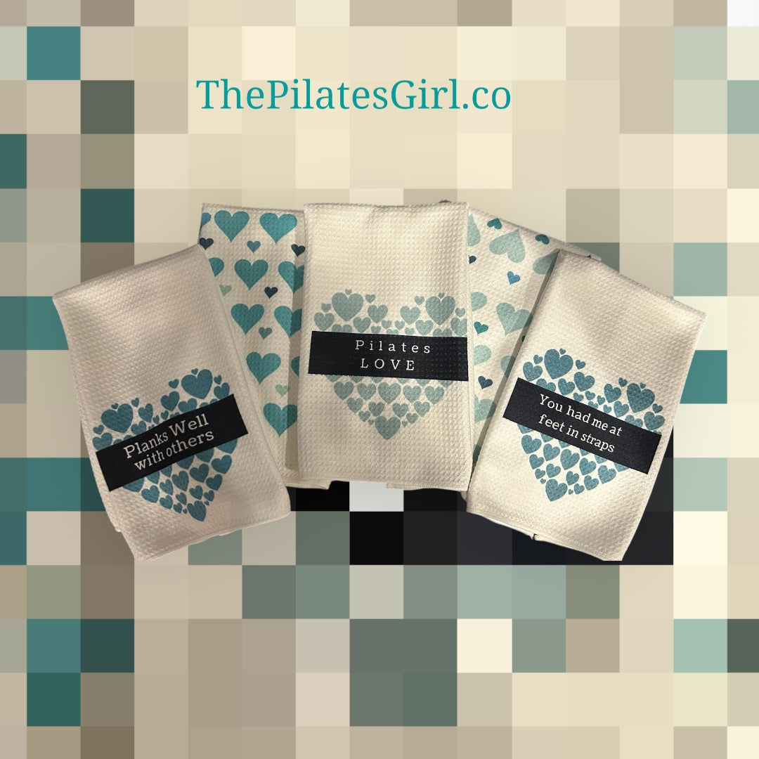 Pilates Love Towel Set - 5 Teal Towels with Funny Sayings | ThePilatesGirl