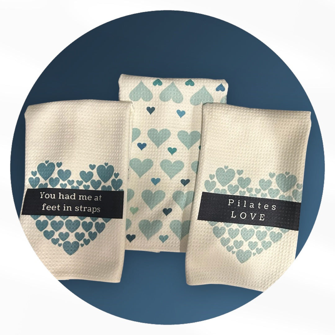 Pilates Love Towel Set - 5 Teal Towels with Funny Sayings | ThePilatesGirl