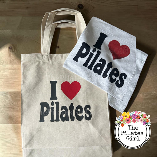 I love Pilates Canvas Tote and Towel - Fitness Bag gym towel| ThePilatesGirl