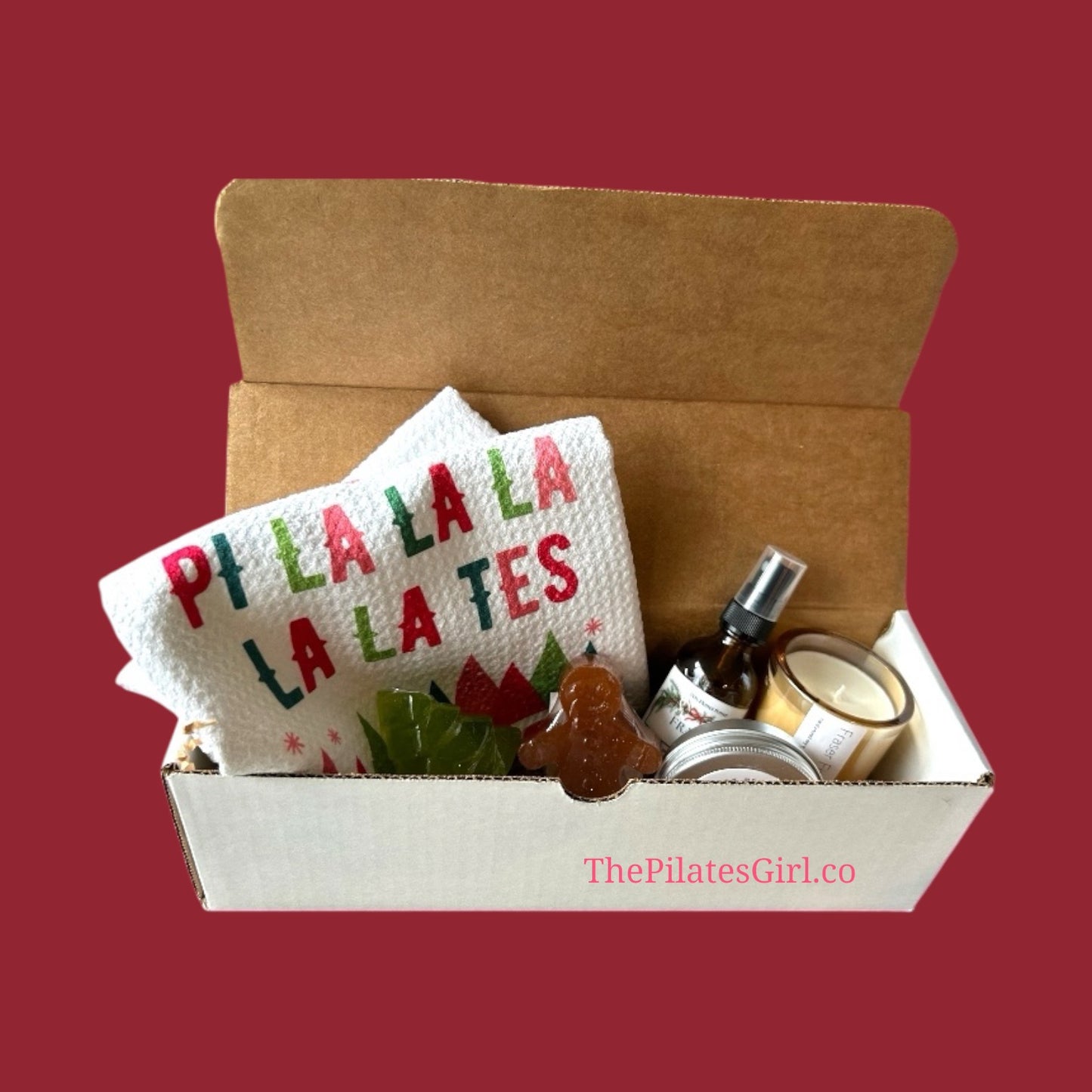 Pi la la test  gift set, Fraser fir candle, room spray, tree soap, gingerbread man soap