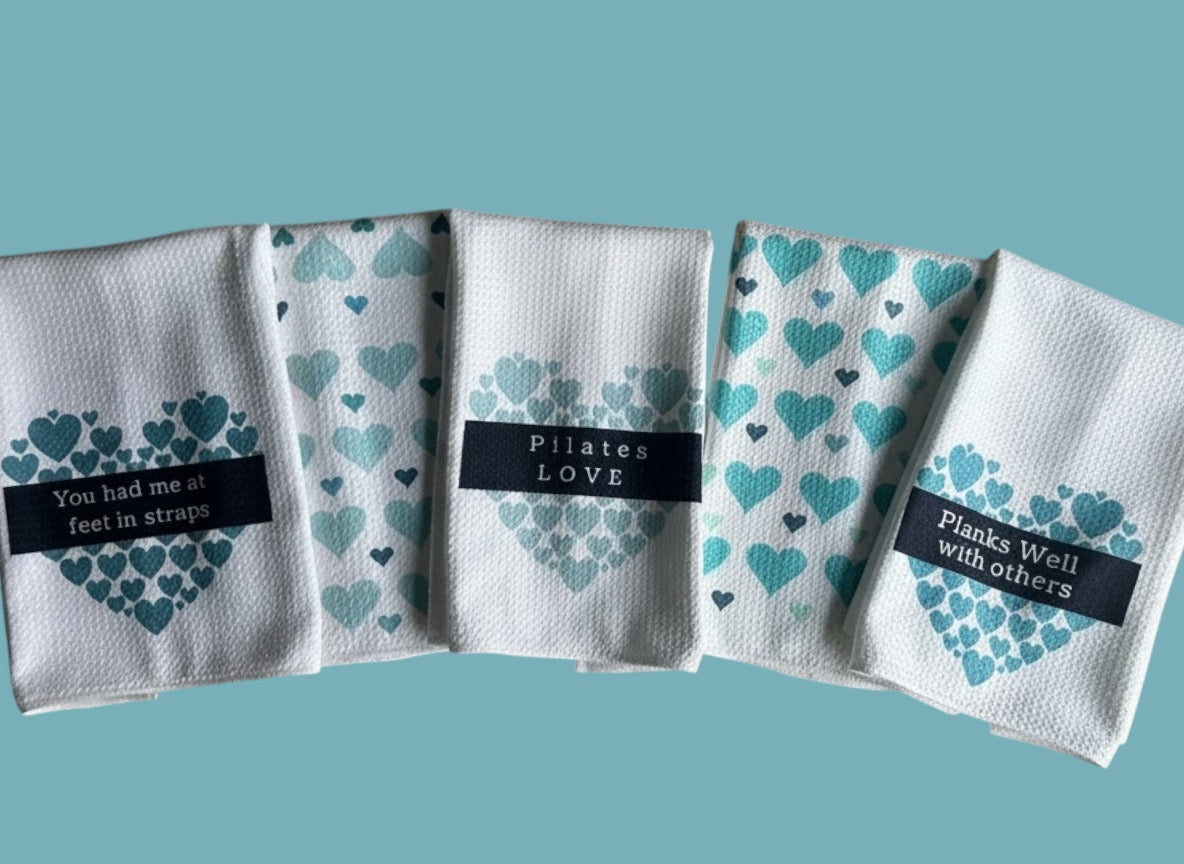 Pilates Love Towel Set - 5 Teal Towels with Funny Sayings | ThePilatesGirl